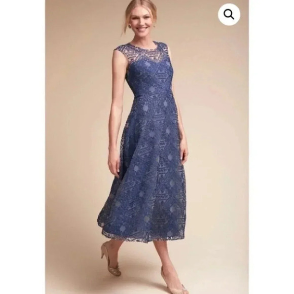 NWT Anthropologie  Presley Embroidered Midi Dress Blue Cocktail Formal - Picture 1 of 12